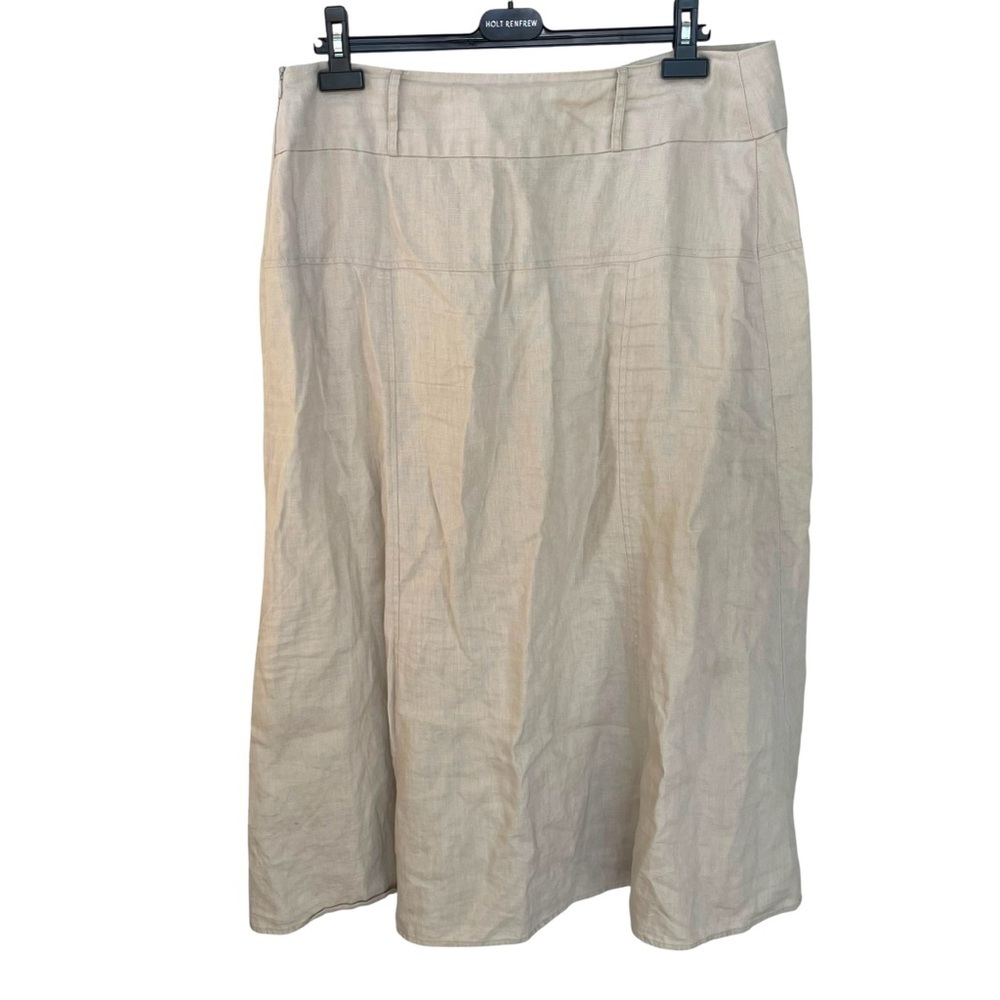 Kenar Beige Linen Midi Skirt Large
